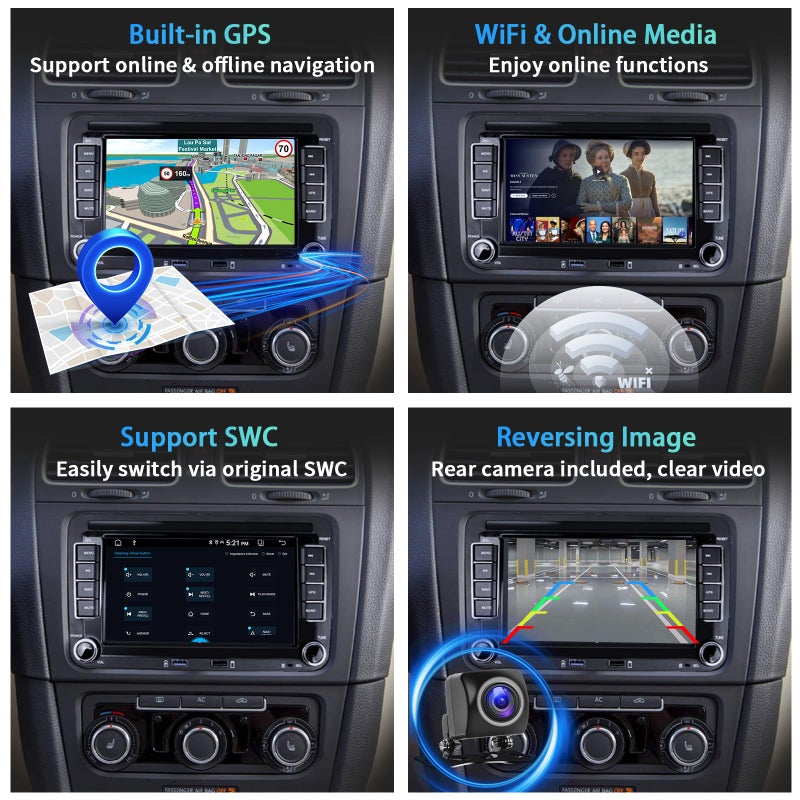 UNITOPSCI 2G+32G Wireless CarPlay Car Radio for VW Volkswagen Passat Seat Golf Jetta Tiguan Touran EOS Android Car Stereo 7 Inch Touchscreen Bluetooth GPS Android Auto WiFi FM/RDS SWC EQ+ USB Backup Camera - Image 4